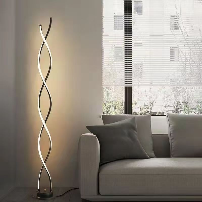 Contemporary Creative Aluminum, Carbon Steel & Silicone Spiral LED Standing Floor Lamp for Bedroom and Living Room