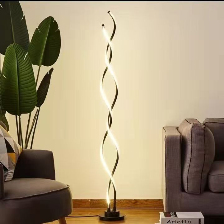 Contemporary Creative Aluminum, Carbon Steel & Silicone Spiral LED Standing Floor Lamp for Bedroom and Living Room