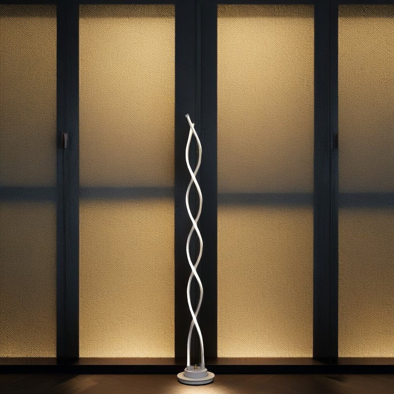 Lampe de sol LED en spirale contemporaine en aluminium, acier au carbone et silicone pour chambre et salon 