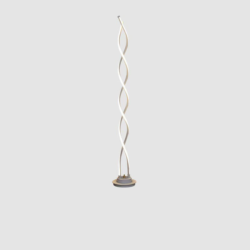 Lampe de sol LED en spirale contemporaine en aluminium, acier au carbone et silicone pour chambre et salon 