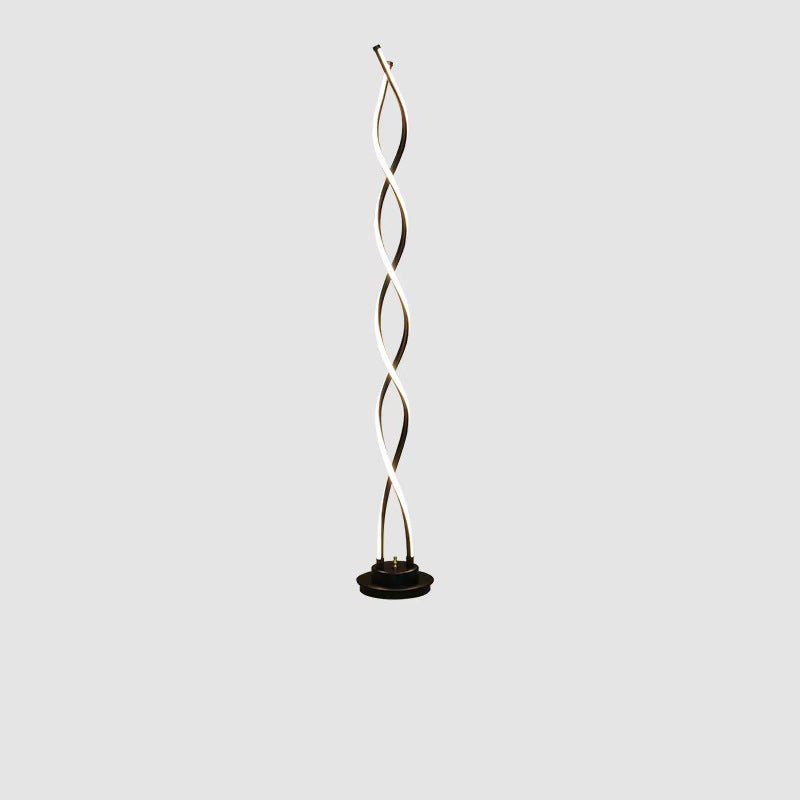 Lampe de sol LED en spirale contemporaine en aluminium, acier au carbone et silicone pour chambre et salon 