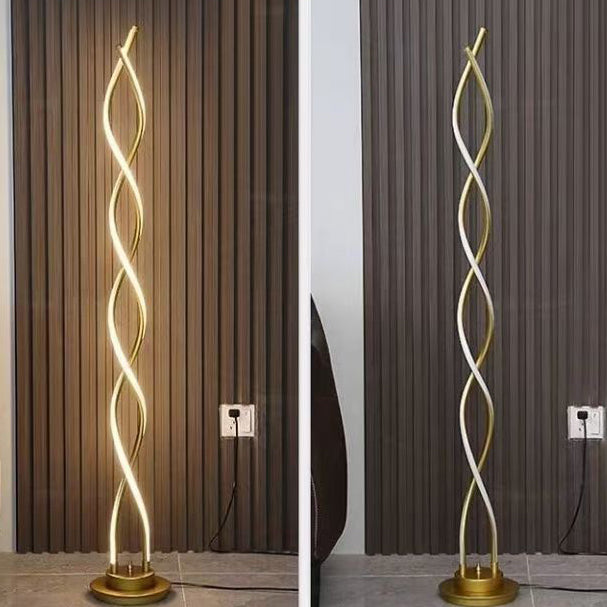 Lampe de sol LED en spirale contemporaine en aluminium, acier au carbone et silicone pour chambre et salon 