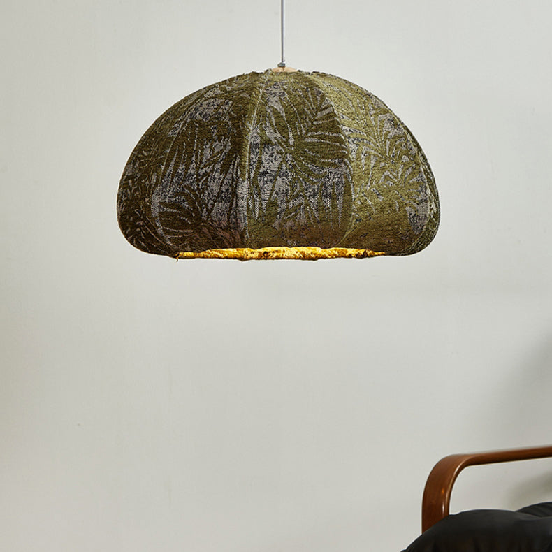 Traditional French Fabric Oval Semi-Dome 6-Light Pendant Light for Dining Room, Bedroom, Living Room