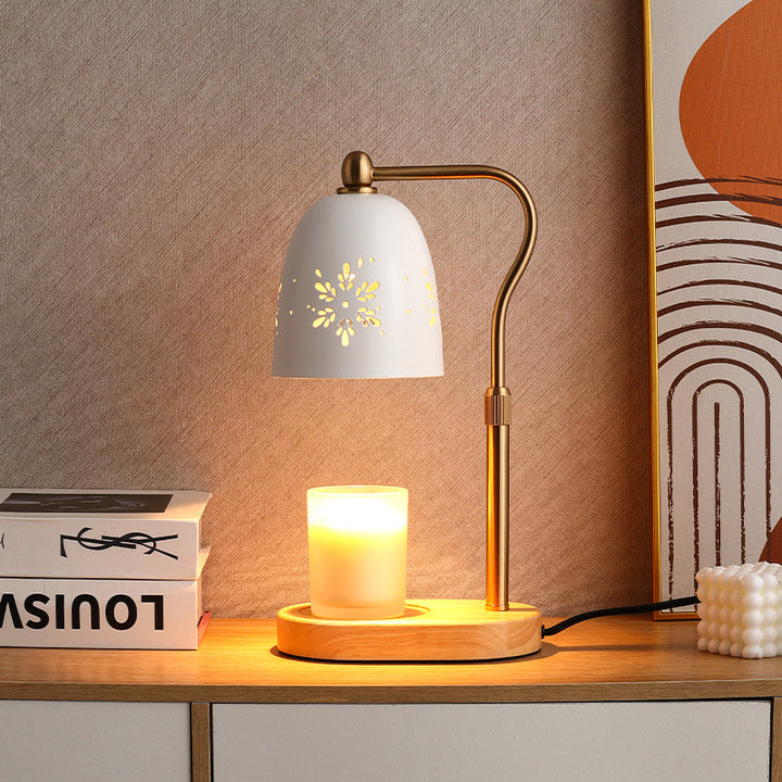 Modern Minimalist Iron &amp; Wood Oval Base Cone Shade 1-Light Melting Wax Table Lamp for Bedroom &amp; Living Room