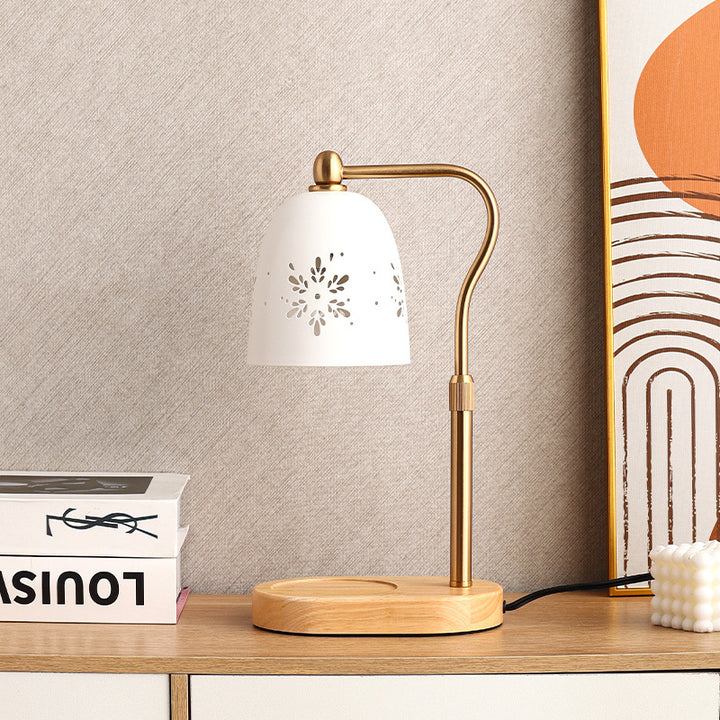 Modern Minimalist Iron &amp; Wood Oval Base Cone Shade 1-Light Melting Wax Table Lamp for Bedroom &amp; Living Room