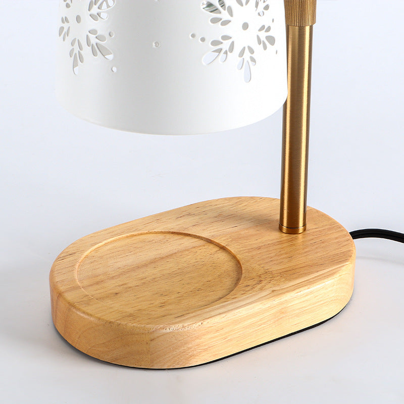 Modern Minimalist Iron &amp; Wood Oval Base Cone Shade 1-Light Melting Wax Table Lamp for Bedroom &amp; Living Room