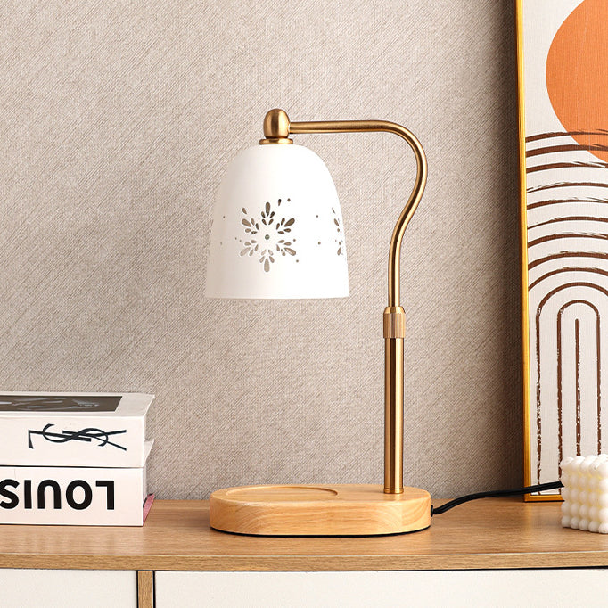 Modern Minimalist Iron &amp; Wood Oval Base Cone Shade 1-Light Melting Wax Table Lamp for Bedroom &amp; Living Room