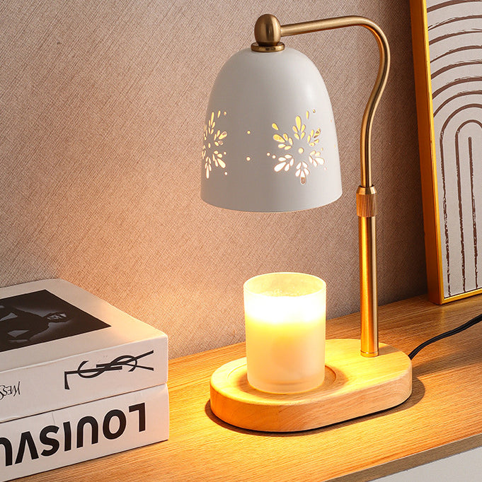 Modern Minimalist Iron &amp; Wood Oval Base Cone Shade 1-Light Melting Wax Table Lamp for Bedroom &amp; Living Room