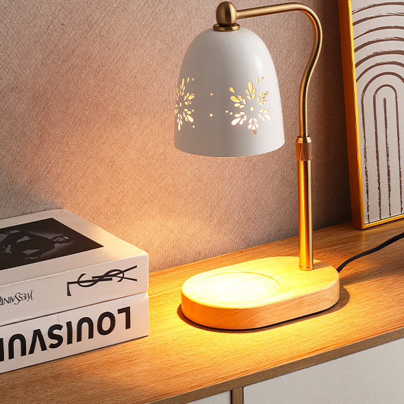 Modern Minimalist Iron &amp; Wood Oval Base Cone Shade 1-Light Melting Wax Table Lamp for Bedroom &amp; Living Room
