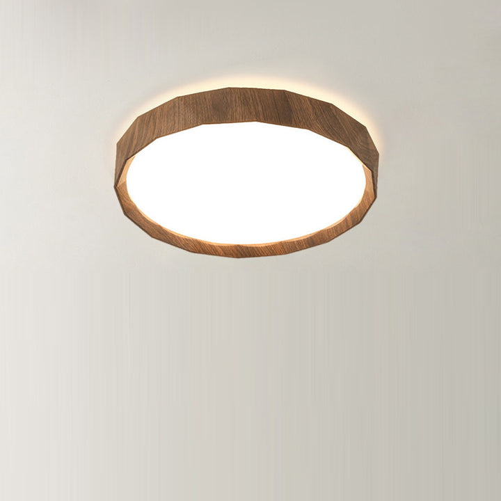 Modern Minimalist Rubber Wood &amp; Acrylic Geometric Round LED Flush Mount Ceiling Light For Bedroom And Living Room