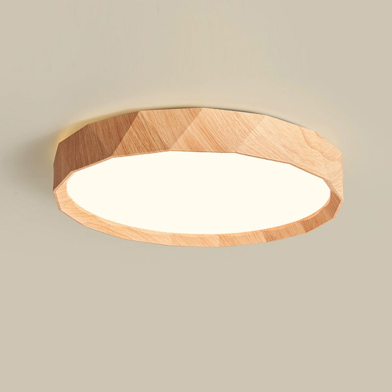 Modern Minimalist Rubber Wood &amp; Acrylic Geometric Round LED Flush Mount Ceiling Light For Bedroom And Living Room