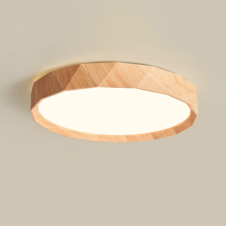 Modern Minimalist Rubber Wood &amp; Acrylic Geometric Round LED Flush Mount Ceiling Light For Bedroom And Living Room