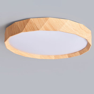 Modern Minimalist Rubber Wood & Acrylic Geometric Round LED Flush Mount Ceiling Light For Bedroom And Living Room