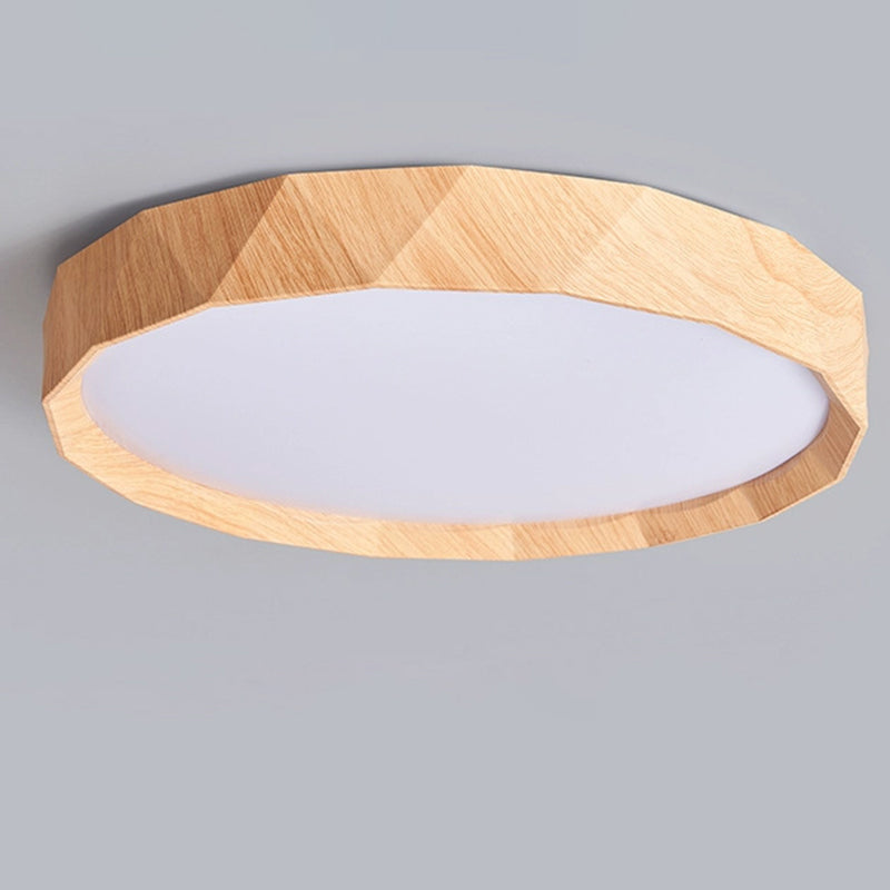 Modern Minimalist Rubber Wood & Acrylic Geometric Round LED Flush Mount Ceiling Light For Bedroom And Living Room