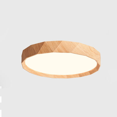 Modern Minimalist Rubber Wood & Acrylic Geometric Round LED Flush Mount Ceiling Light For Bedroom And Living Room