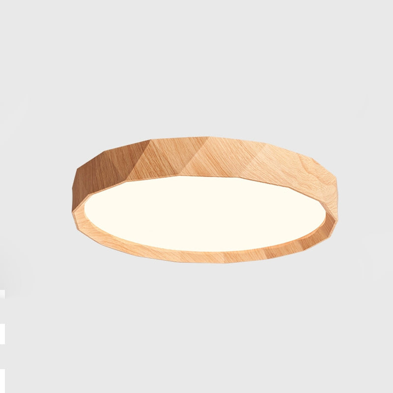Modern Minimalist Rubber Wood & Acrylic Geometric Round LED Flush Mount Ceiling Light For Bedroom And Living Room