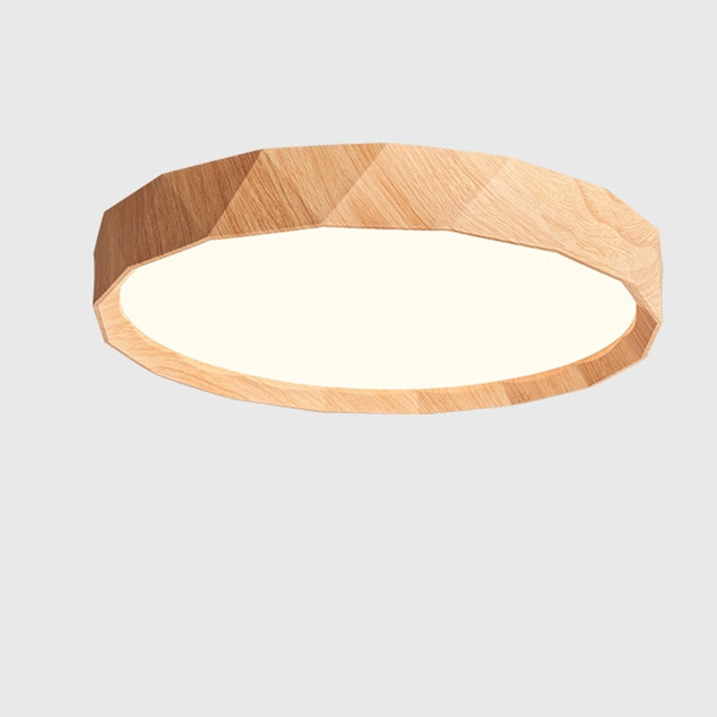 Modern Minimalist Rubber Wood &amp; Acrylic Geometric Round LED Flush Mount Ceiling Light For Bedroom And Living Room