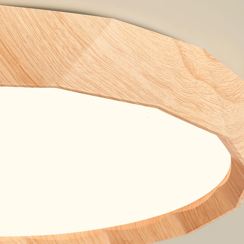 Modern Minimalist Rubber Wood & Acrylic Geometric Round LED Flush Mount Ceiling Light For Bedroom And Living Room