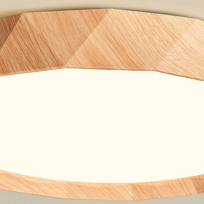 Modern Minimalist Rubber Wood & Acrylic Geometric Round LED Flush Mount Ceiling Light For Bedroom And Living Room