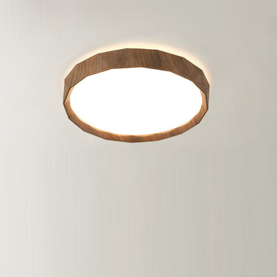 Modern Minimalist Rubber Wood & Acrylic Geometric Round LED Flush Mount Ceiling Light For Bedroom And Living Room