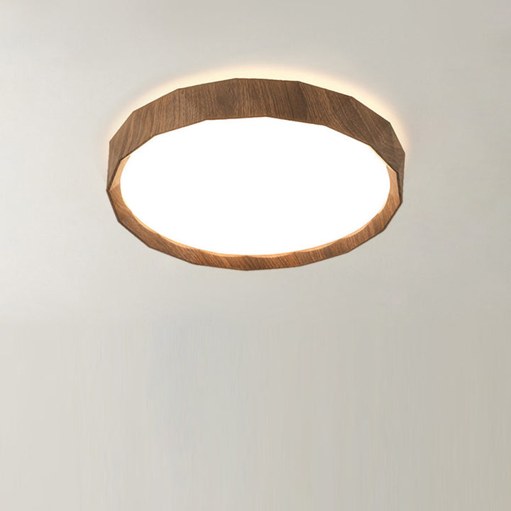 Modern Minimalist Rubber Wood &amp; Acrylic Geometric Round LED Flush Mount Ceiling Light For Bedroom And Living Room