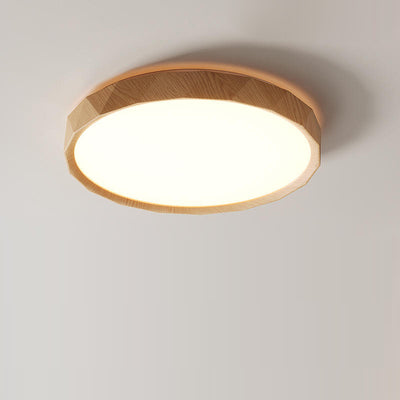 Modern Minimalist Rubber Wood & Acrylic Geometric Round LED Flush Mount Ceiling Light For Bedroom And Living Room