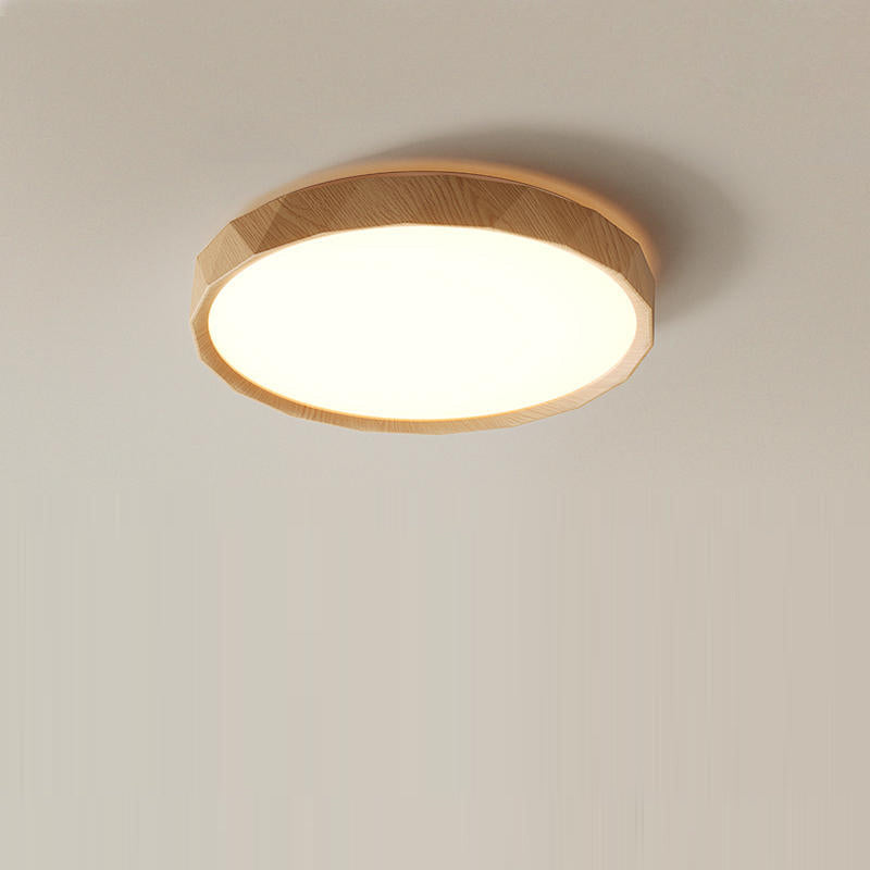 Modern Minimalist Rubber Wood & Acrylic Geometric Round LED Flush Mount Ceiling Light For Bedroom And Living Room
