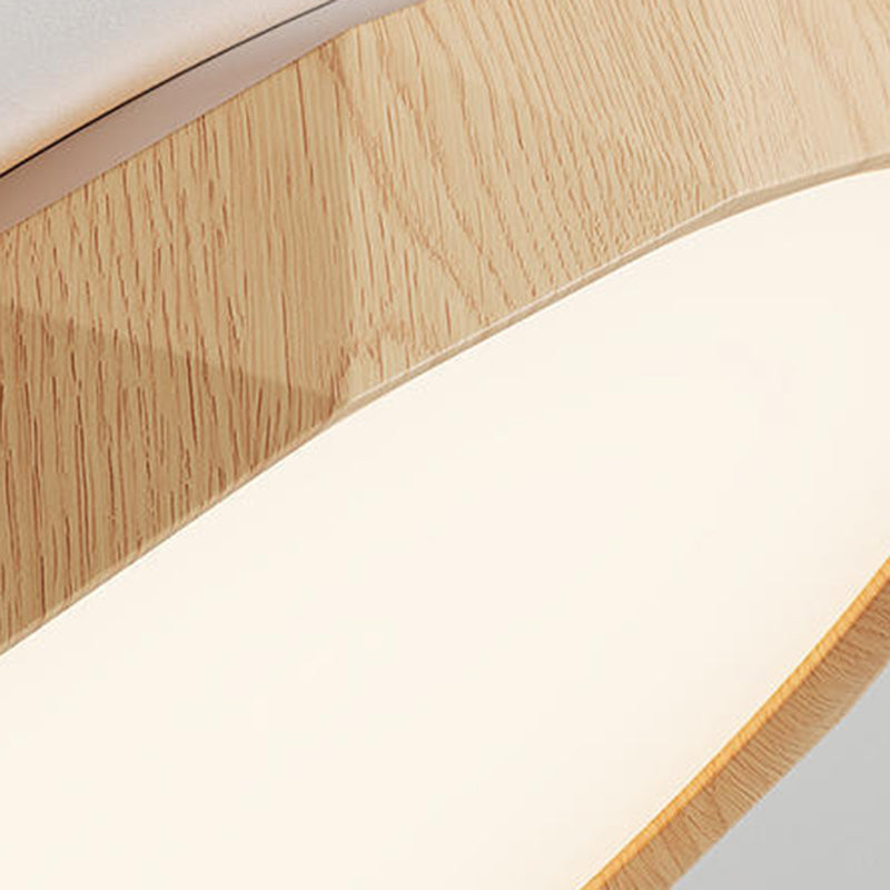 Modern Minimalist Rubber Wood & Acrylic Geometric Round LED Flush Mount Ceiling Light For Bedroom And Living Room