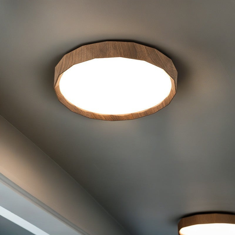 Modern Minimalist Rubber Wood & Acrylic Geometric Round LED Flush Mount Ceiling Light For Bedroom And Living Room