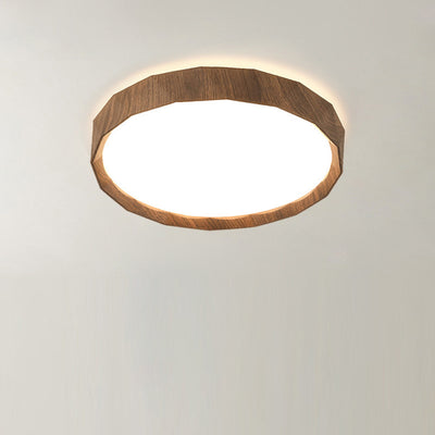 Modern Minimalist Rubber Wood & Acrylic Geometric Round LED Flush Mount Ceiling Light For Bedroom And Living Room