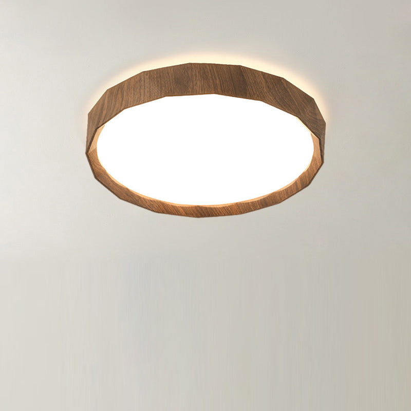 Modern Minimalist Rubber Wood & Acrylic Geometric Round LED Flush Mount Ceiling Light For Bedroom And Living Room