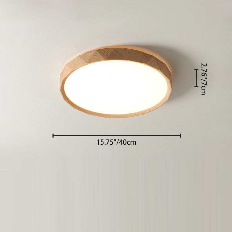 Modern Minimalist Rubber Wood & Acrylic Geometric Round LED Flush Mount Ceiling Light For Bedroom And Living Room