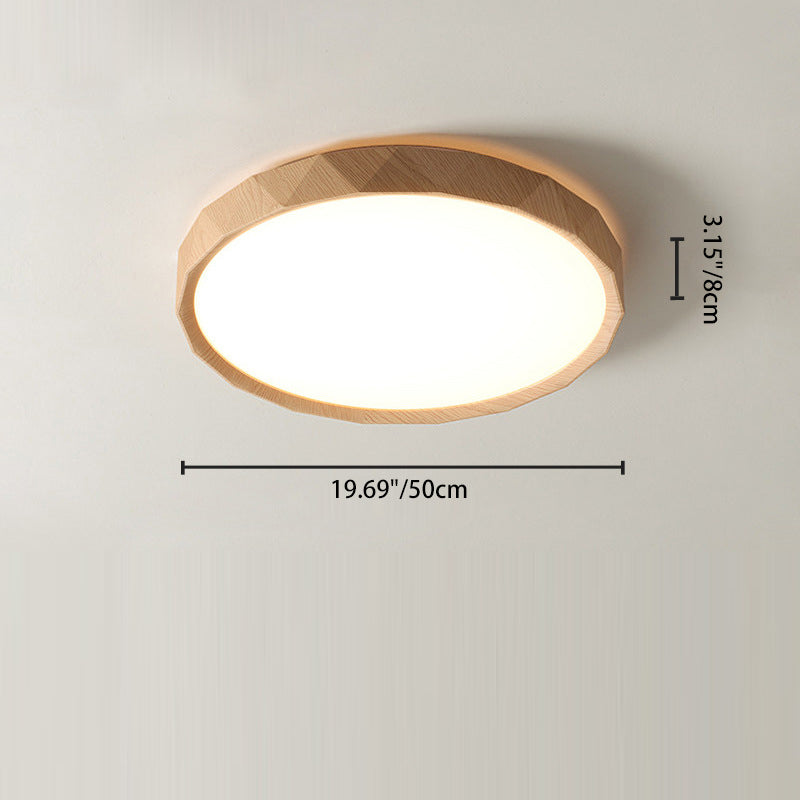 Modern Minimalist Rubber Wood & Acrylic Geometric Round LED Flush Mount Ceiling Light For Bedroom And Living Room