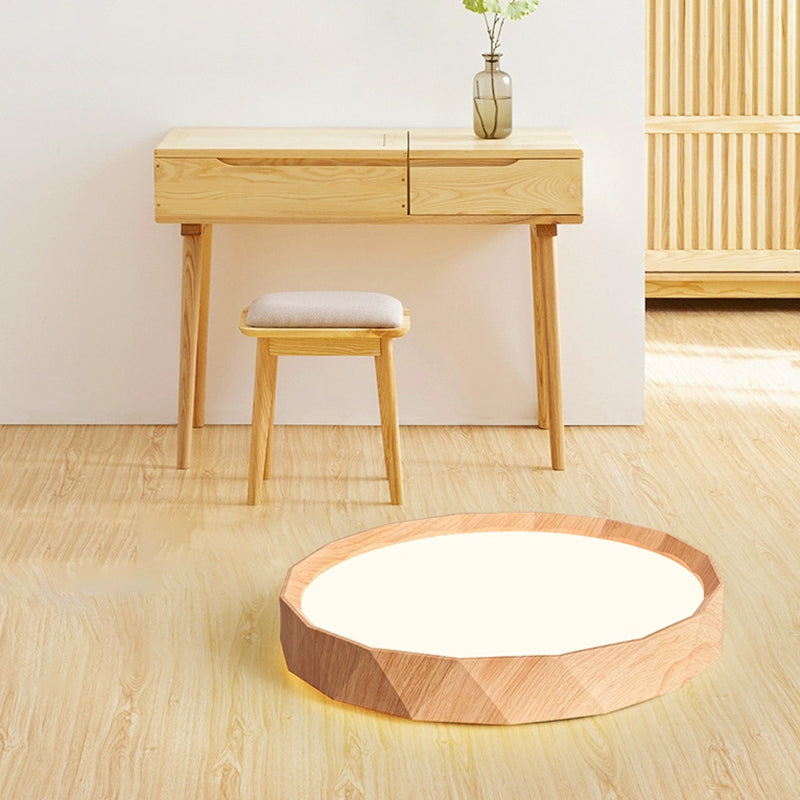 Modern Minimalist Rubber Wood & Acrylic Geometric Round LED Flush Mount Ceiling Light For Bedroom And Living Room