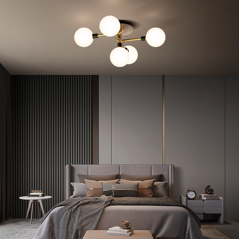 Contemporary Creative Brass & Glass Curved Round 5-Light Semi-Flush Mount Ceiling Light For Bedroom And Living Room