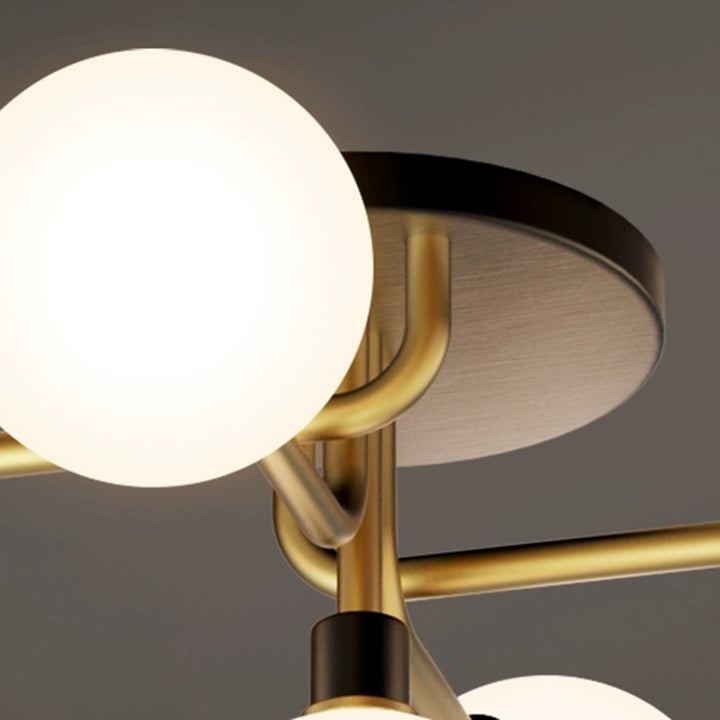 Contemporary Creative Brass &amp; Glass Curved Round 5-Light Semi-Flush Mount Ceiling Light For Bedroom And Living Room