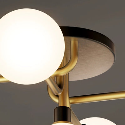 Contemporary Creative Brass & Glass Curved Round 5-Light Semi-Flush Mount Ceiling Light For Bedroom And Living Room