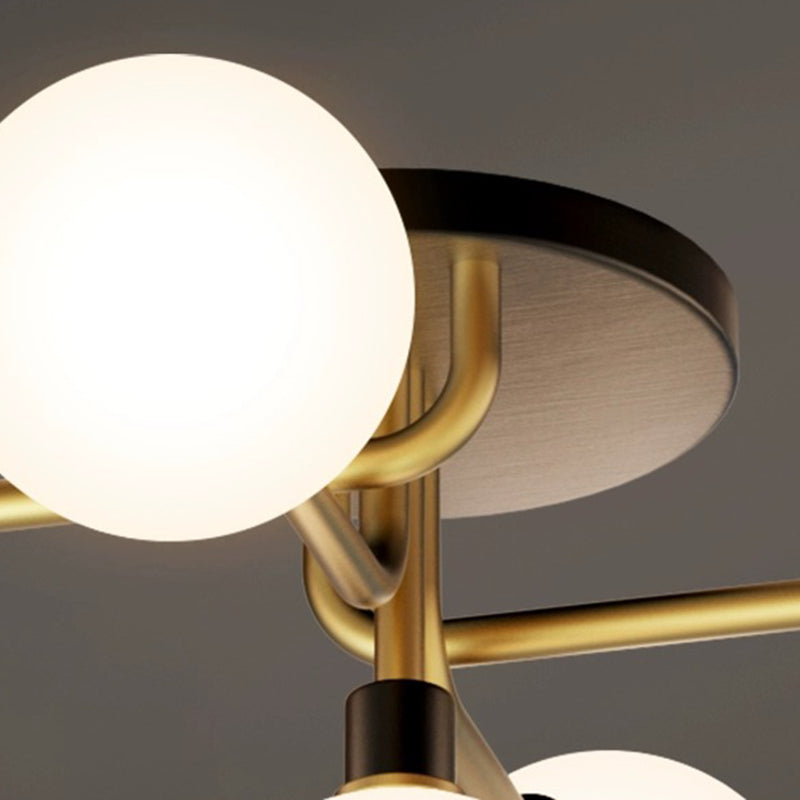 Contemporary Creative Brass & Glass Curved Round 5-Light Semi-Flush Mount Ceiling Light For Bedroom And Living Room
