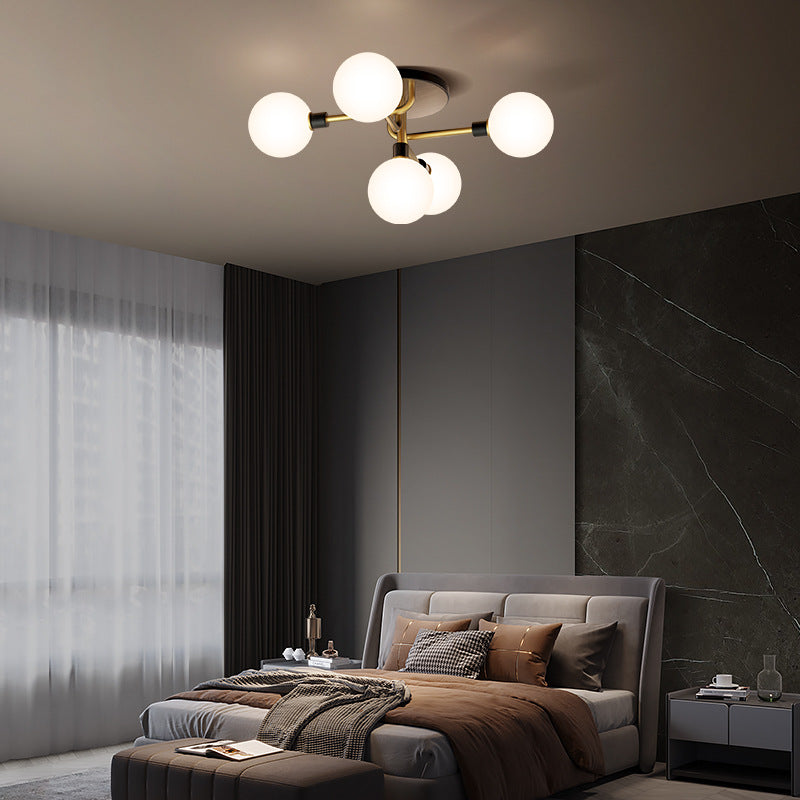 Contemporary Creative Brass &amp; Glass Curved Round 5-Light Semi-Flush Mount Ceiling Light For Bedroom And Living Room