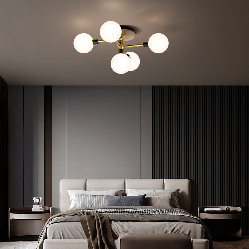 Contemporary Creative Brass &amp; Glass Curved Round 5-Light Semi-Flush Mount Ceiling Light For Bedroom And Living Room