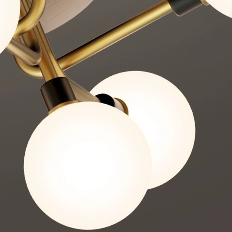Contemporary Creative Brass & Glass Curved Round 5-Light Semi-Flush Mount Ceiling Light For Bedroom And Living Room