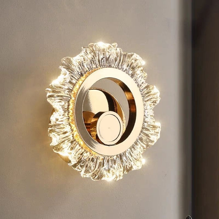 Contemporary Creative Metal &amp; Acrylic Sunflower Round LED Wall Sconce Lamp For Bedroom And Living Room