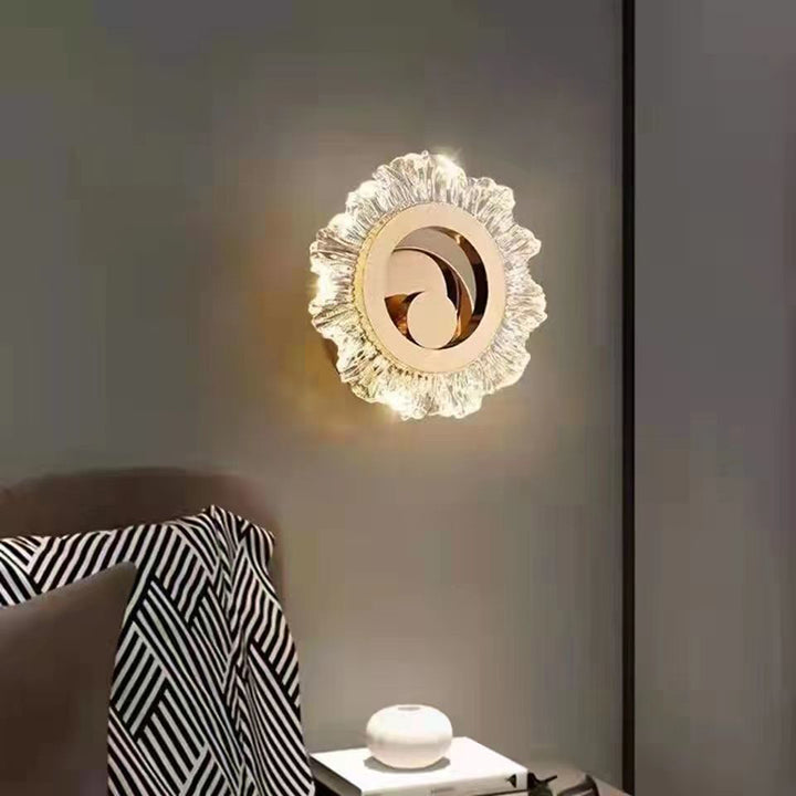 現代的な創造的な金属とアクリルのひまわりラウンドLEDウォールランプ、寝室とリビングルーム用 