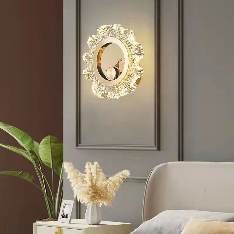 Contemporary Creative Metal &amp; Acrylic Sunflower Round LED Wall Sconce Lamp For Bedroom And Living Room
