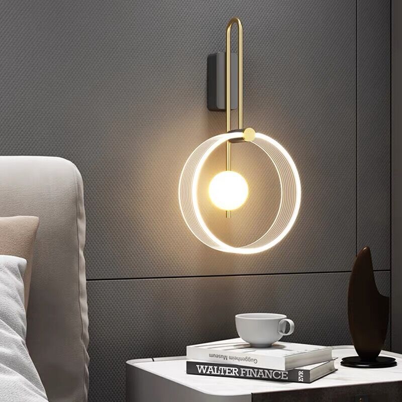 Applique murale LED ronde en métal et acrylique nordique contemporain pour chambre et salon 