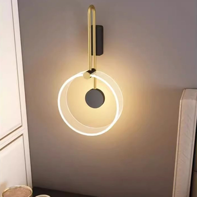 Contemporary Nordic Metal & Acrylic Round LED Wall Sconce Lamp For Bedroom And Living Room