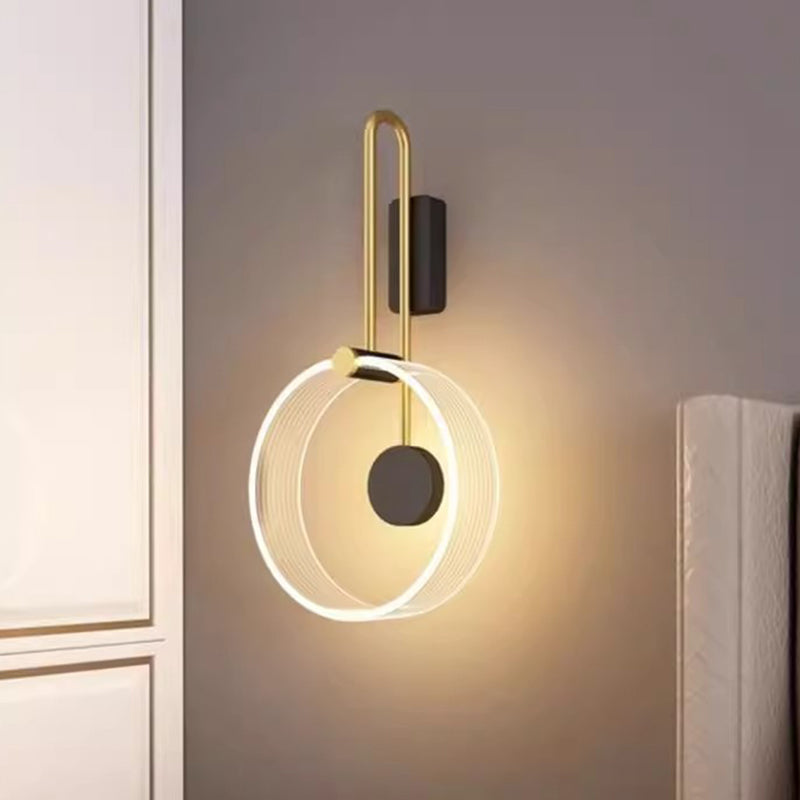 Contemporary Nordic Metal & Acrylic Round LED Wall Sconce Lamp For Bedroom And Living Room