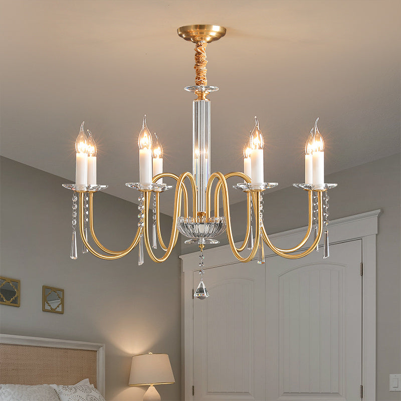 Traditional French Brass &amp; Crystal Candle-Style 6/8/10-Light Chandelier For Bedroom, Living Room, Dining Room