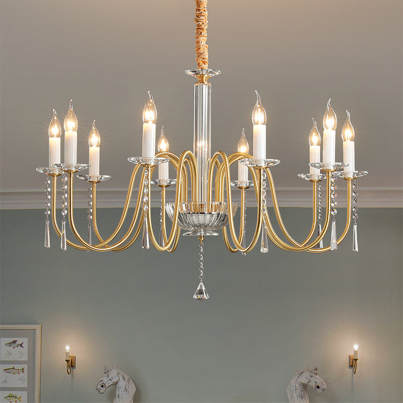 Traditional French Brass & Crystal Candle-Style 6/8/10-Light Chandelier For Bedroom, Living Room, Dining Room