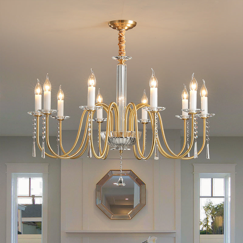 Traditional French Brass &amp; Crystal Candle-Style 6/8/10-Light Chandelier For Bedroom, Living Room, Dining Room